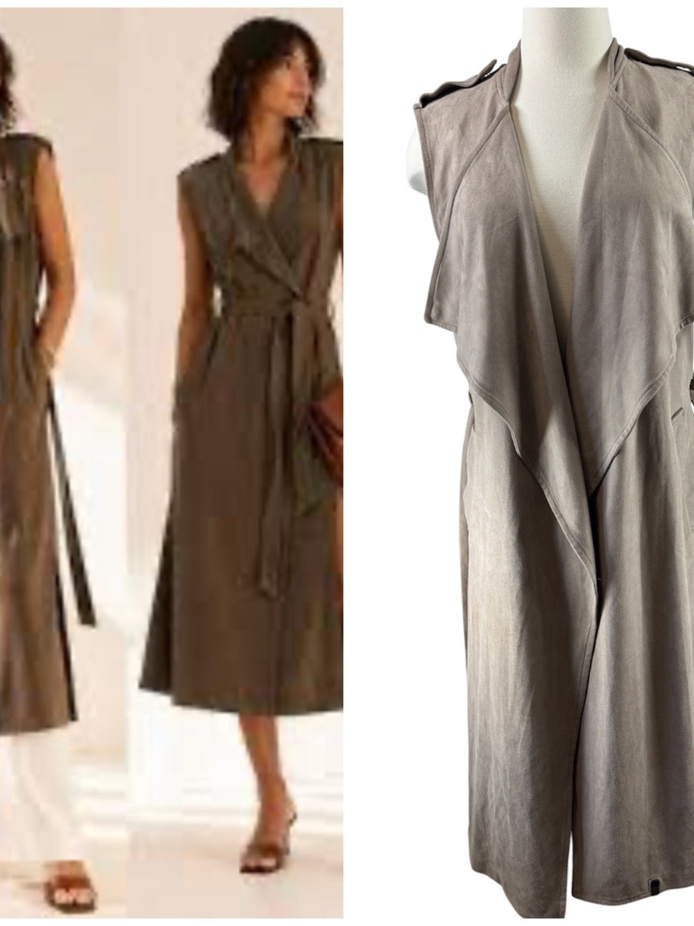 RUDSAK Sleeveless Faux Suede Duster Wrap Long Trench Vest XS fit S-M